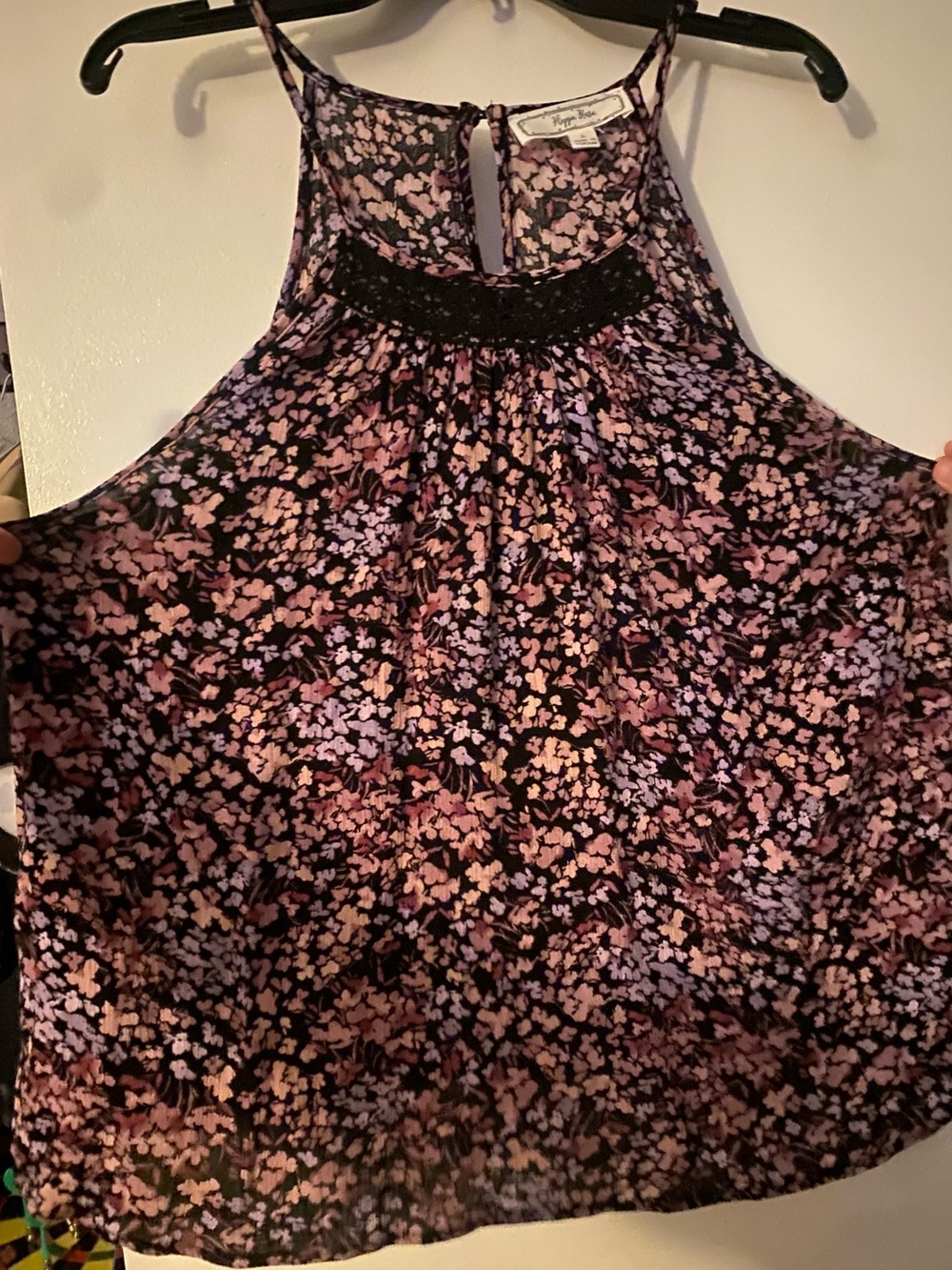 Floral Tank Top in Black with Pink & Lavender Floral Print